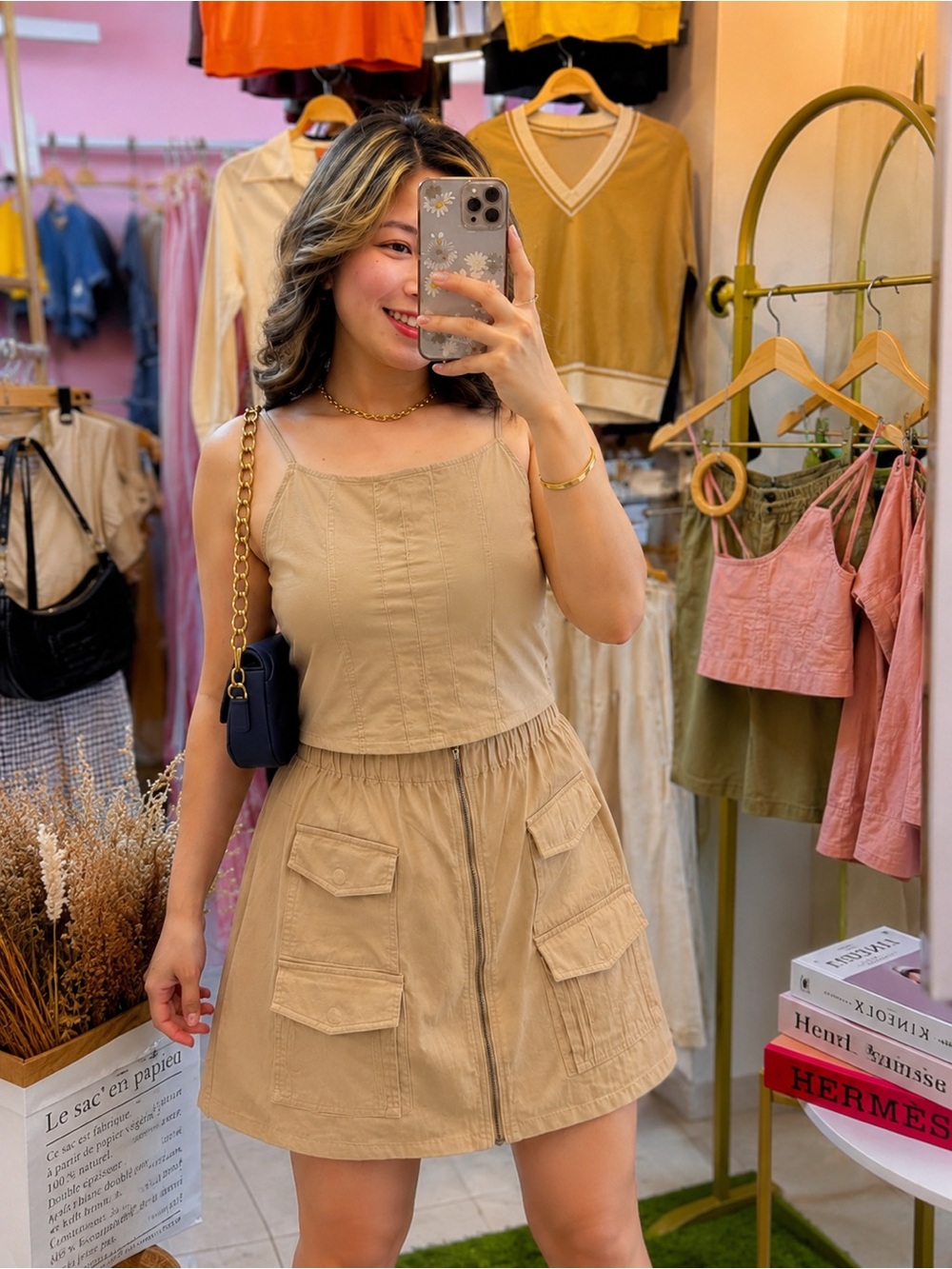 #52: NWT Camel Tan 2-Piece Cargo Skirt Set